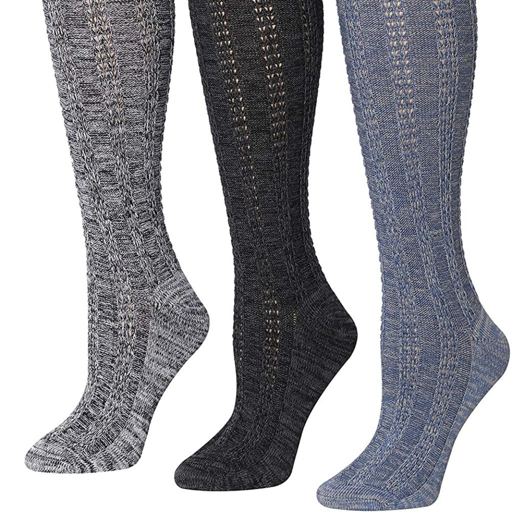 Women's Knee High Socks 3 Pair Gray Teal Women's Socks Over The Knee Socks - Picture 2 of 5